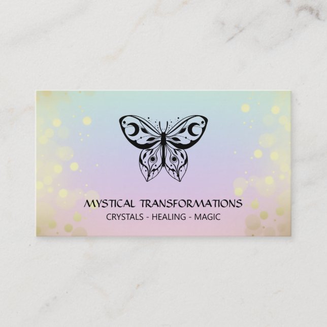 Carte De Visite *~* Butterfly Moth Magic Boho Rainbow Pastel (Devant)