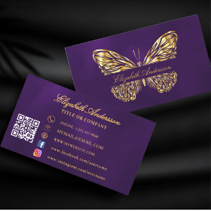 Carte De Visite Butterfly violet or QR code médias sociaux