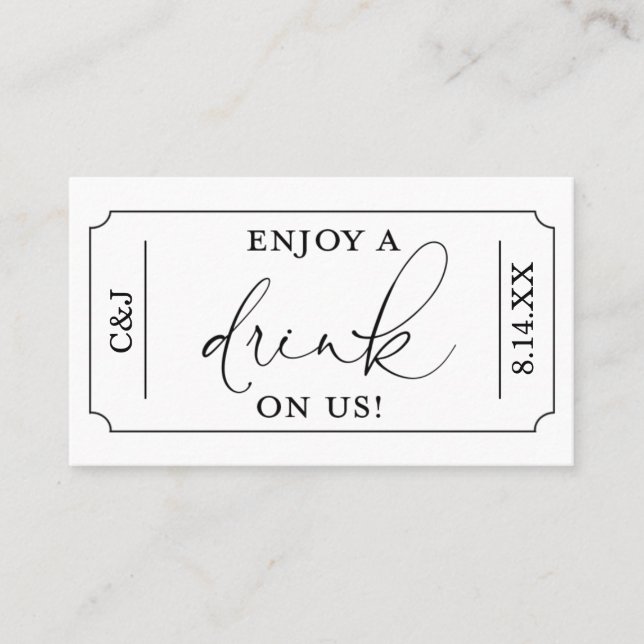 Carte De Visite Buvez un verre sur notre billet de boisson Mariage (Devant)