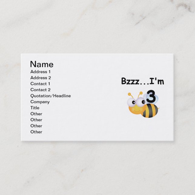 Carte De Visite Buzz Bumblebee 3e Anniversaire T-shirts et cadeaux (Devant)