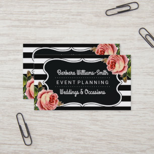 Carte De Visite BW floral encadre la planification d'événement de