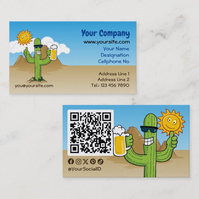 Carte De Visite Cactus avec bière (Devant / Derrière)