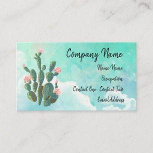 Carte De Visite Cactus de floraison avec le ciel bleu derrière
