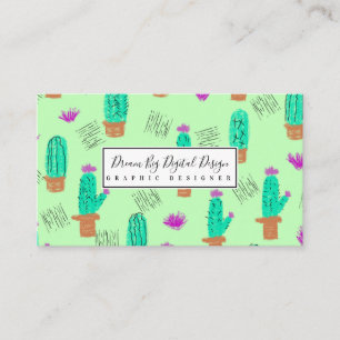 Carte De Visite Cactus Doodles de verdure   Vert