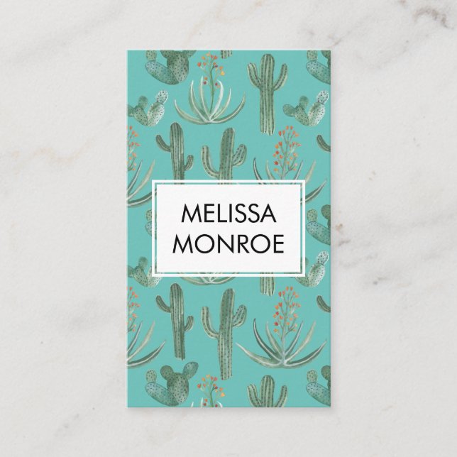 Carte De Visite Cactus et succulents, désert aquarelle illustrée (Devant)