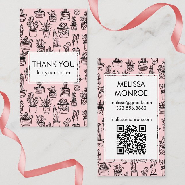 Carte De Visite Cactus mignons et succulents Code QR Merci de comm (Cute Cacti & Succulents QR Code Order Thank You Business Card
)