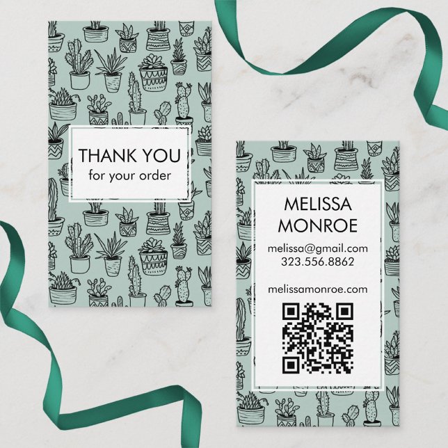 Carte De Visite Cactus mignons et succulents Code QR Merci de comm (Cute Cacti & Succulents QR Code Order Thank You Business Card
)