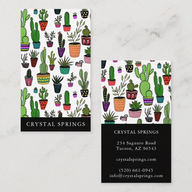 Carte De Visite Cactus Succulents Botanique Plante Doodle mignon (Devant / Derrière)