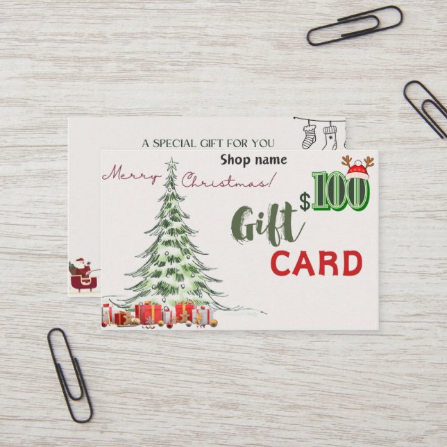 Carte de visite cadeau 100 $ (Devant/Arrière en situation)