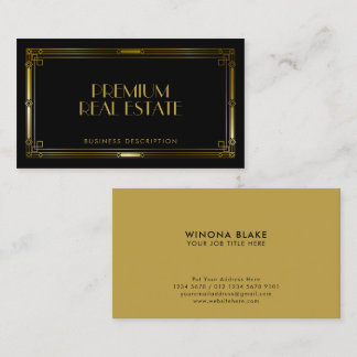Carte De Visite Cadre Art Déco Noir & Or Luxe