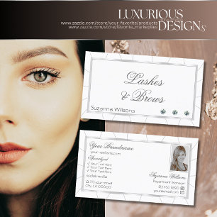 Carte De Visite Cadre blanc et argent chic avec diamants et photo