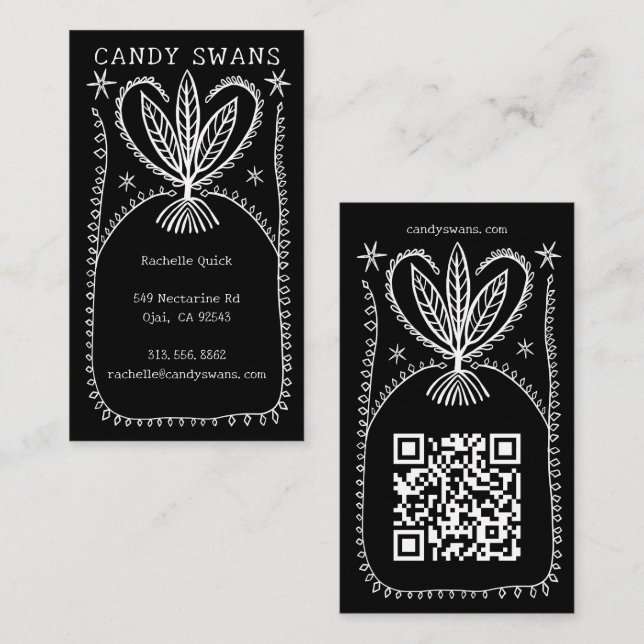 Carte De Visite Cadre Botanique Whimsical Unique Boho Custom QR (Devant / Derrière)