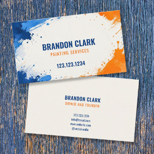 Carte De Visite Cadre de peinture à éclaboussures bleu et orange g