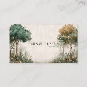 Carte De Visite Cadre doré élégant Forêt d'émeraude aquarelle