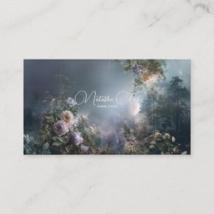 Carte De Visite Cadre doré floral rose de forêt brumeuse éthérée