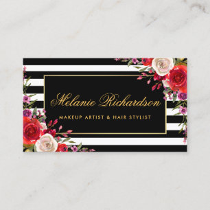 Carte De Visite Cadre floral d'or d'aquarelle barré