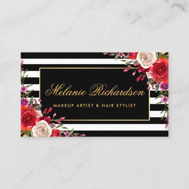 Carte De Visite Cadre floral d'or d'aquarelle barré (Devant)