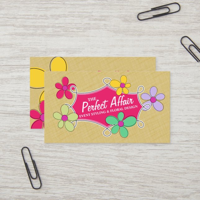 Carte De Visite Cadre floral et de gribouillis (Devant/Arrière en situation)