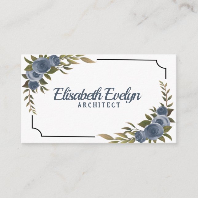 Carte De Visite Cadre mariage Avec Fleurs Aquarelles (Devant)
