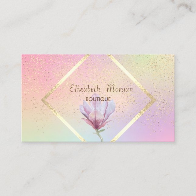Carte De Visite Cadre Or, Aquarelle Confetti Magnolia Élégant (Devant)