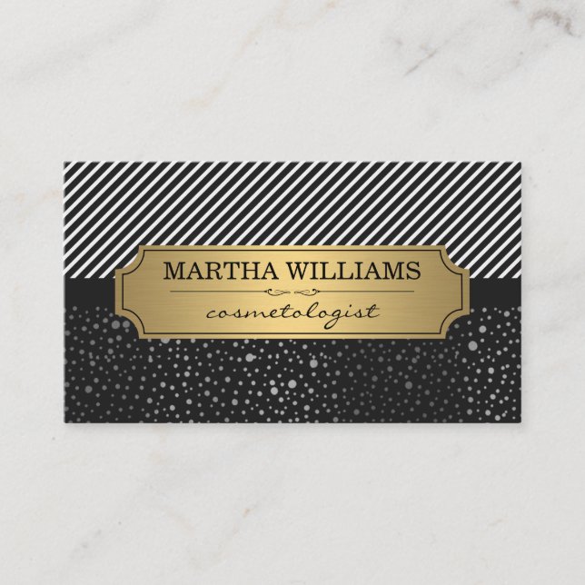 Carte De Visite Cadre Or avec points et rayures métalliques (Devant)