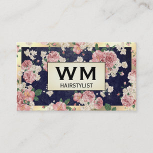 Carte De Visite Cadre Or Exécutif Ardoise Bleue Motif Floral