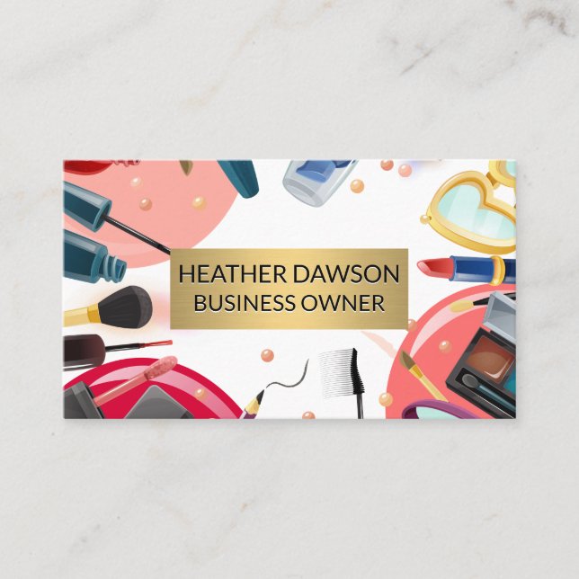 Carte De Visite Cadre Or | Maquillage Artiste Outils Cosmétique (Devant)