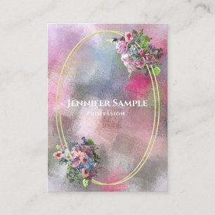Carte De Visite Cadre Or Moderne Chic Aquarelle Fleurs Abstraites