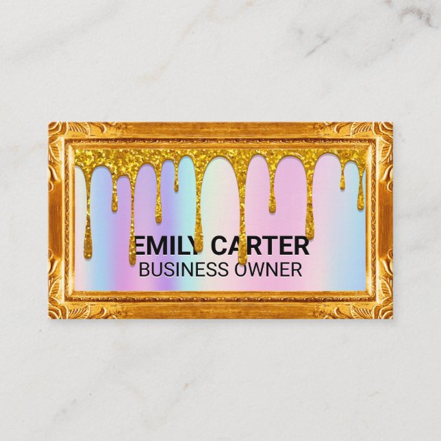 Carte De Visite Cadre Or | Rainbow Blend | Parties scintillant d'o (Devant)