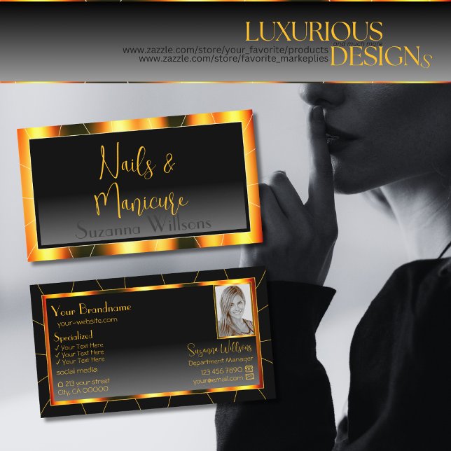 Carte De Visite Cadre orange décontracté et dégradé noir avec phot (Créateur téléchargé)