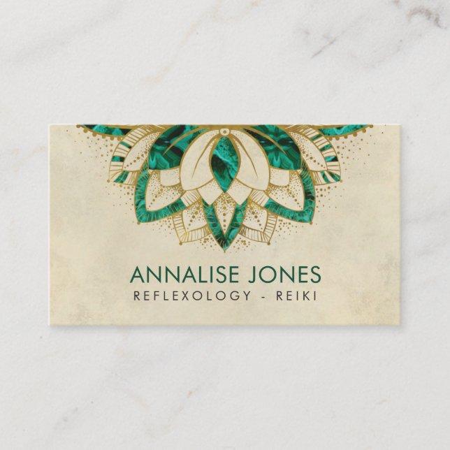 Carte De Visite Cadre vert Lotus de malachite et d'or (Devant)