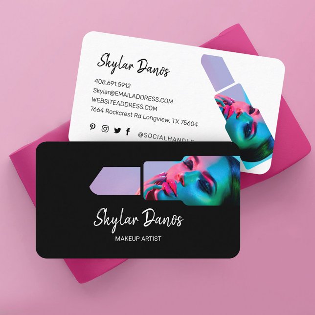 Carte De Visite Cadres photo Lipstick moderne Artiste maquillage t (Modern Lipstick Photo Frame Trendy Makeup Artist Business Card)