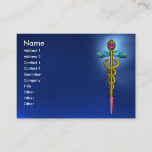 Carte De Visite CADUCÉE d'OR, DOCTEUR, saphir MÉDICALE de bleu de