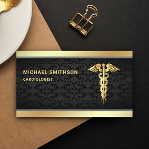 Carte De Visite Caducée Or Noir Symbole Professionnel Médical
