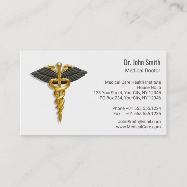 Carte De Visite Caduceus Gold Black Wings Classy Médicale Élégant (Devant)