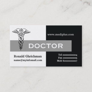 Carte De Visite Caduceus médecin minimaliste noir, blanc, gris