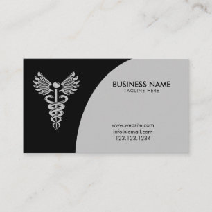 Carte De Visite Caduceus moderne noir et gris pharmaceutique