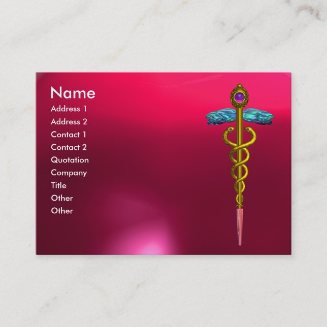 Carte De Visite CADUCEUS RUBY éclatant or rose violet, fuchsia (Devant)