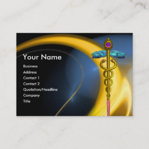 CARTE DE VISITE CADUCUS D'OR EN CHEMINS FRACTAUX JAUNES BLEUS