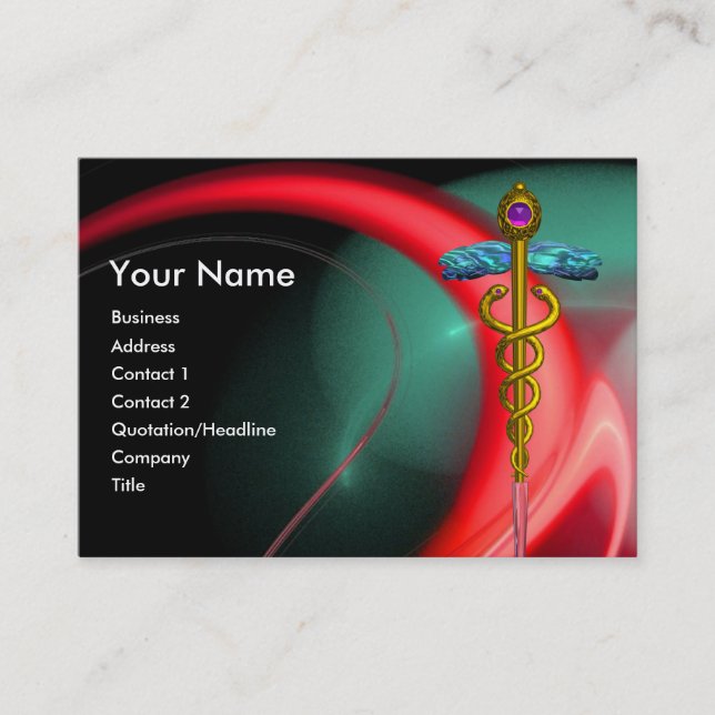 CARTE DE VISITE CADUCUS D'OR EN CHEMINS FRACTAUX ROUGES BLEU VERT (Devant)