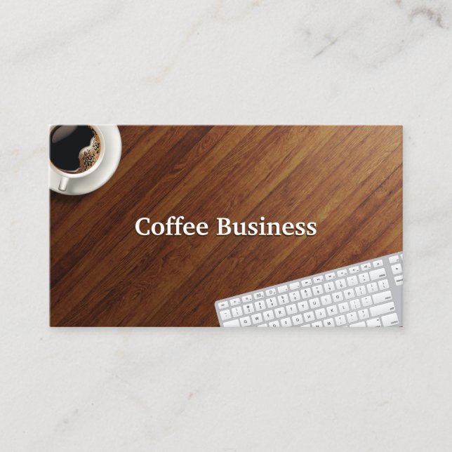 Carte De Visite Café Cup & Clavier Bois Bureau Café Boutique (Devant)