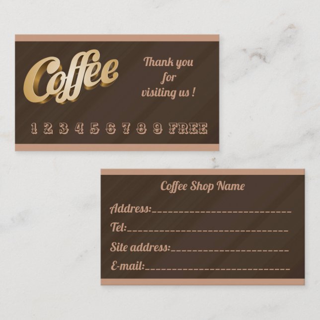 Carte De Visite Café de luxe moderne en marbre au chocolat gratuit (Devant / Derrière)