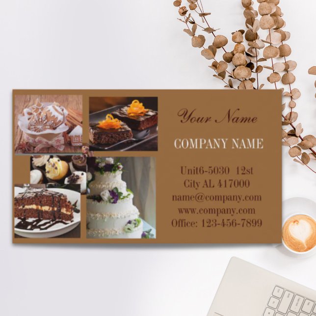 Carte De Visite Café-pâtisserie moderne de gâteau de dessert boula (Modern dessert cake cupcake baker bakery business card)