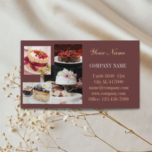 Carte De Visite Café-pâtisserie moderne de gâteau de dessert boula (Modern dessert cake cupcake baker bakery business card)