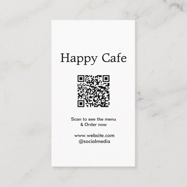 Carte De Visite Cafe restaurant scanner pour voir le menu commande (Devant)