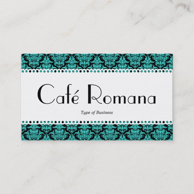 Carte De Visite Café Romana (Saint Jacques) Aqua Damask (Devant)