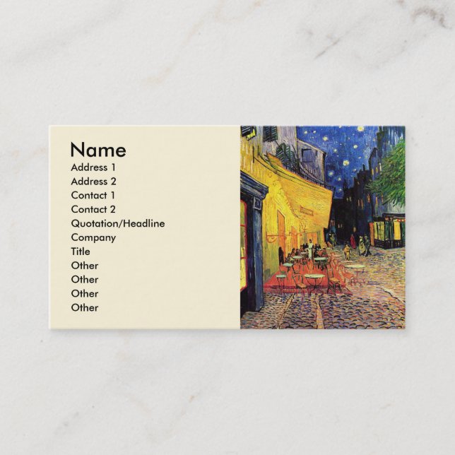 Carte De Visite Café Terrasse à la nuit par Vincent van Gogh (Devant)