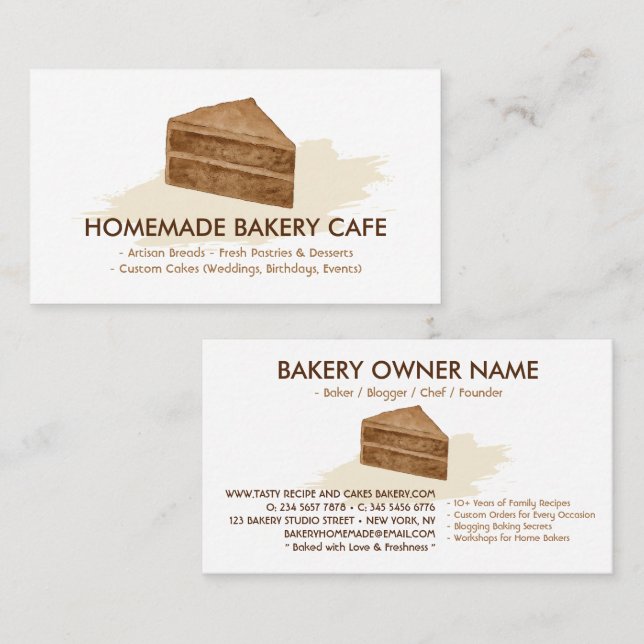 Carte De Visite Cake Maker Cookies Mariage Birthday Bakery Minimal (Devant / Derrière)