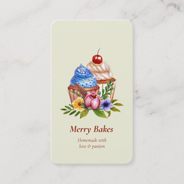 CARTE DE VISITE CAKE PATISSERIE CUPCAKE BAKERY CODE QR FLORAL (Devant)