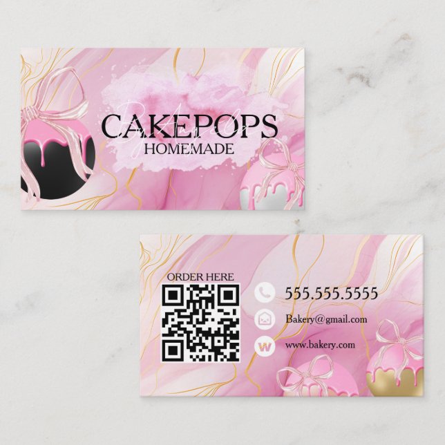 Carte De Visite Cake Pops Baker Bakery Treats Pink (Devant / Derrière)